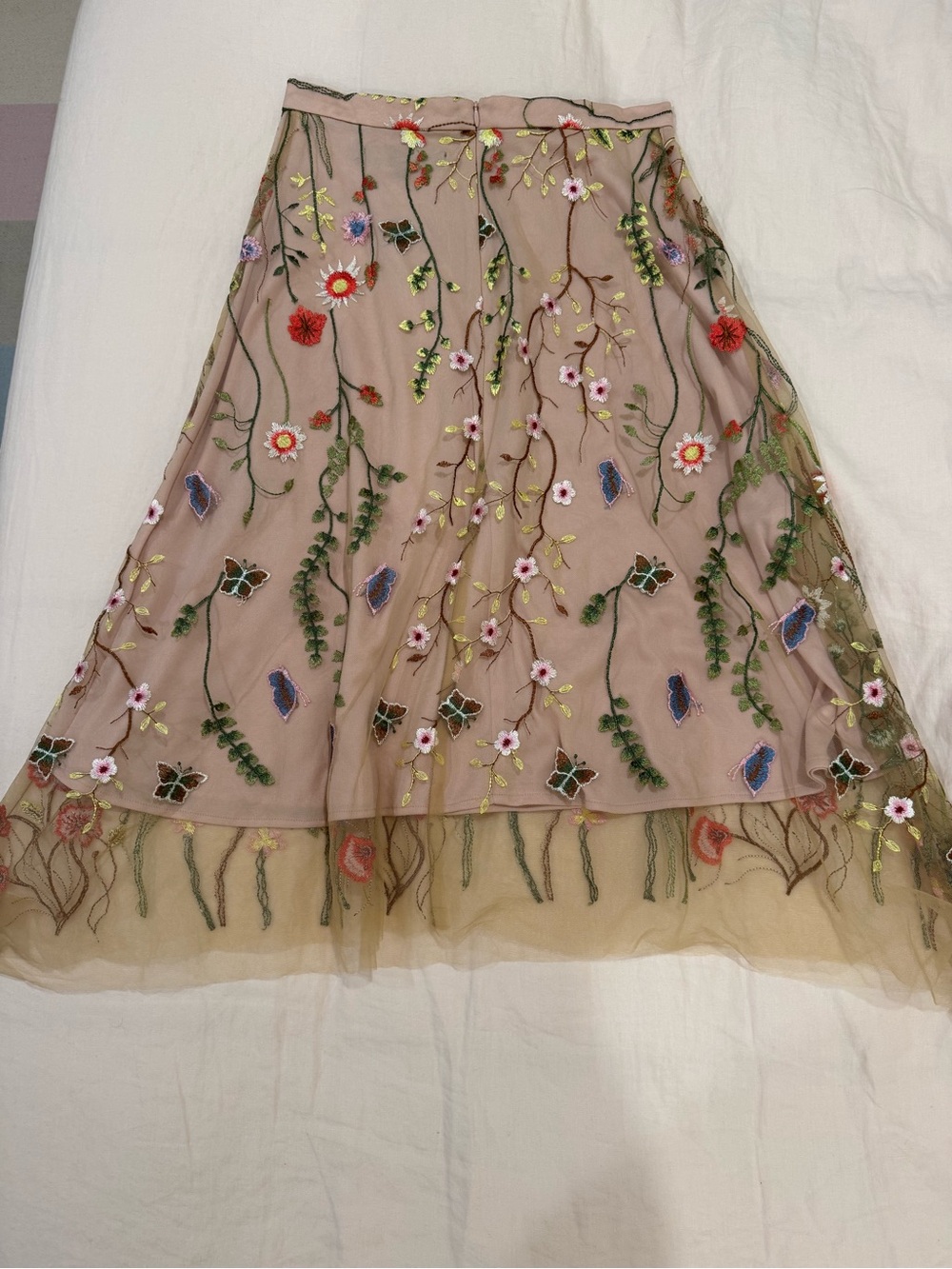 Eva Franco Blush Tulle Skirt with Multicolored Floral Embroidery - Picture 2 of 4